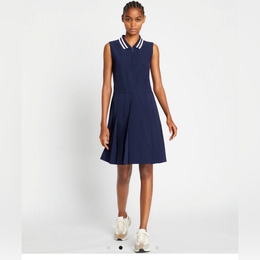 Tory Burch Sport Performance Pleated Collared Golf Dress in Tory Navy sz XS